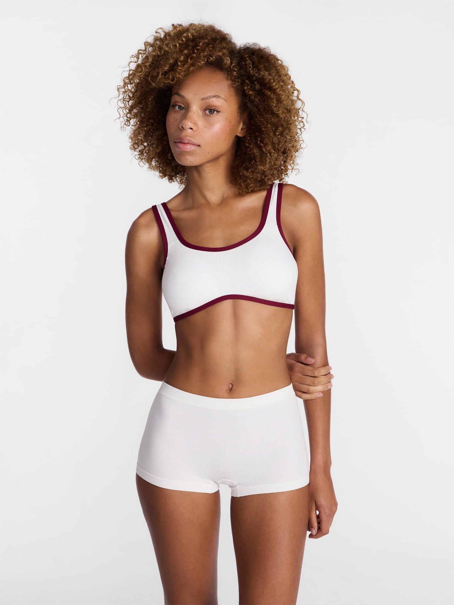 No Boundaries Seamless Scoop Neck Bralette and Boyshorts Set, 2 Piece, Women's XS-XXXL