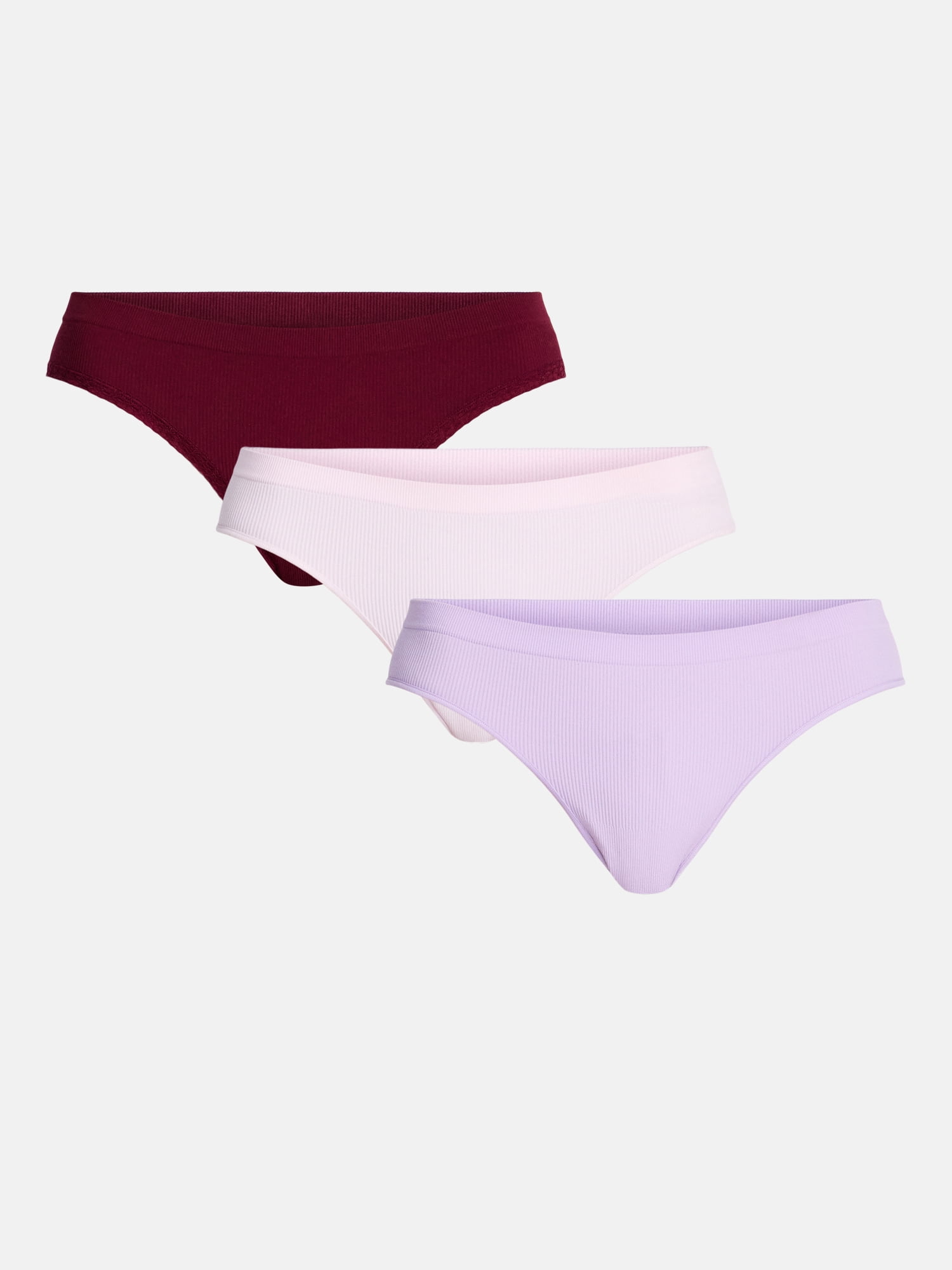 No Boundaries Seamless Thong Panties, 3 Pack, Women's XS-XXXL
