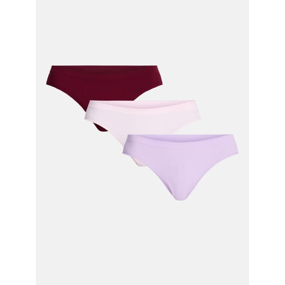 No Boundaries Seamless Thong Panties, 3 Pack, Women's XS-XXXL