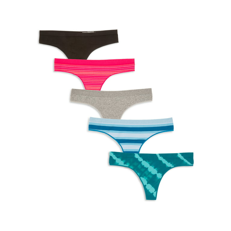 No Boundaries Women's Seamless Thong Panties, 5-Pack