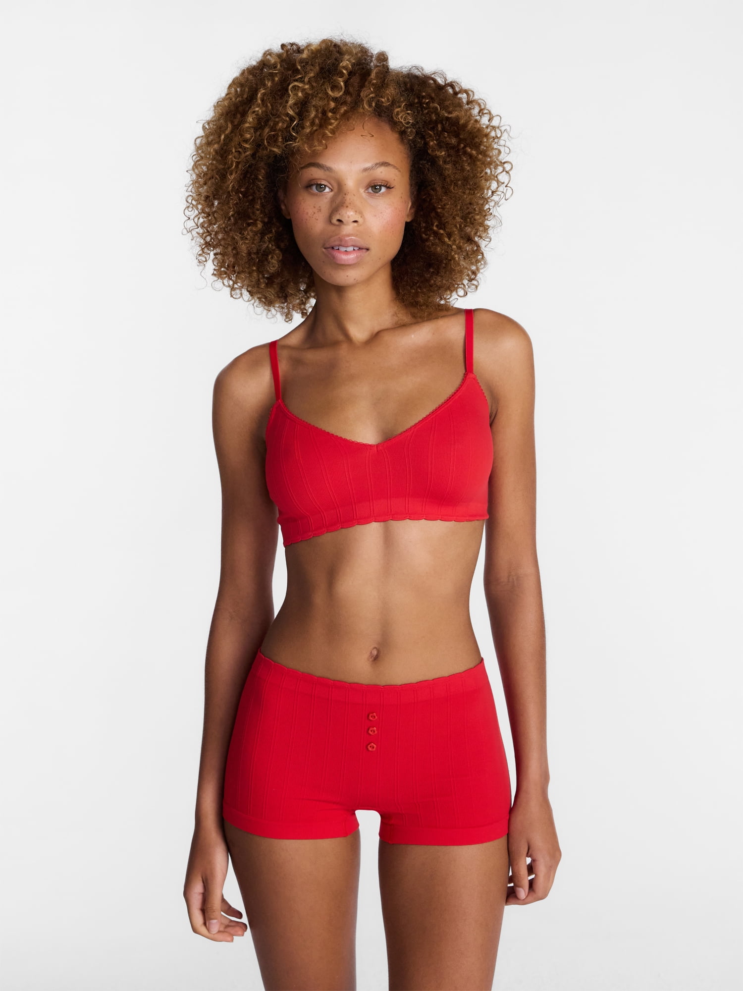No Boundaries Seamless Triangle Bralette and Boyshorts Set, 2 Piece, Women's XS-XXL