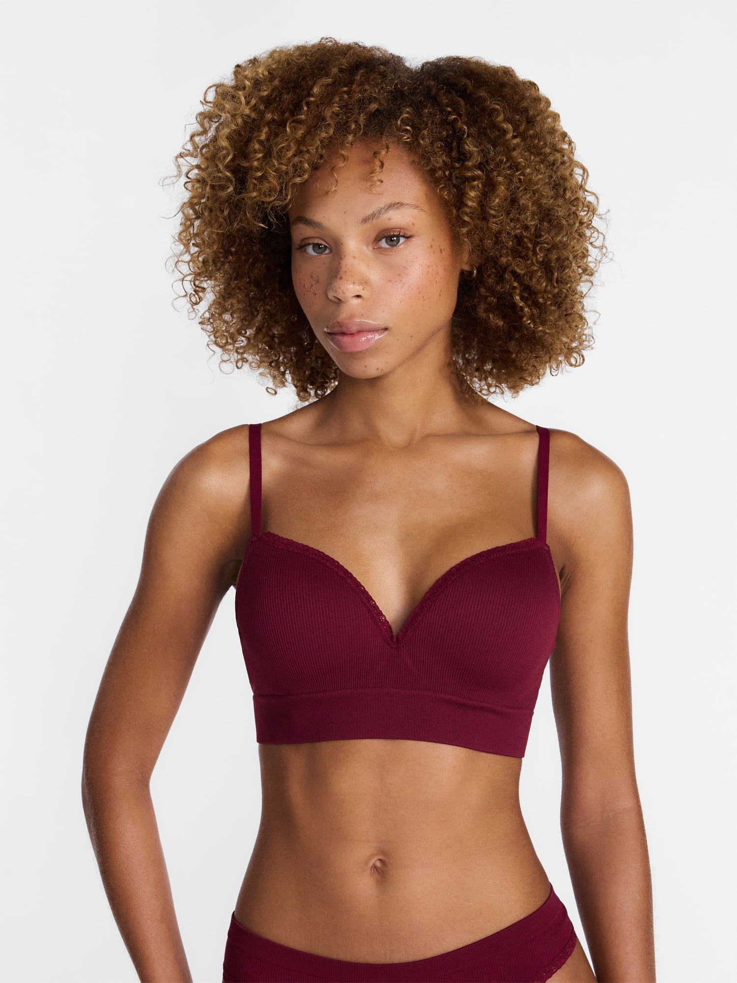 No Boundaries Women's Seamless Wirefree Bra with Lace, Sizes XS-XXXL