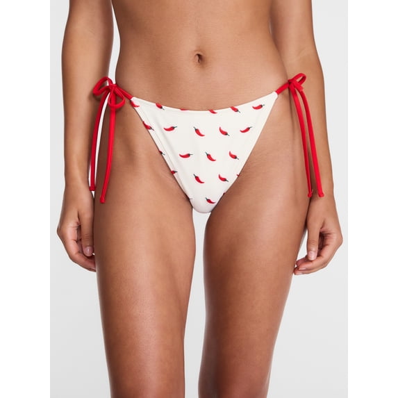No Boundaries Chili Pepper Print Side Tie Bikini Swim Bottoms, Women's XXS-XXL