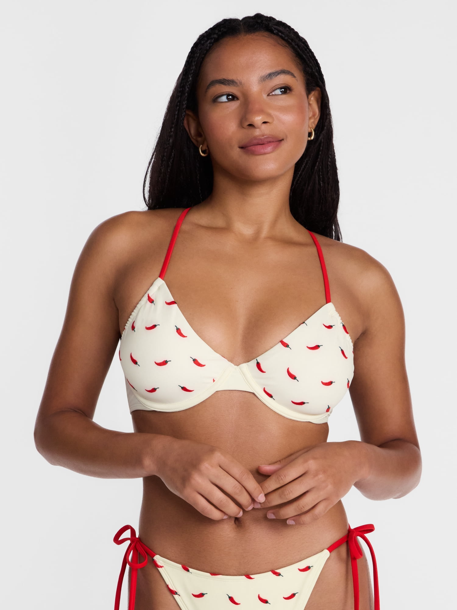 No Boundaries Chili Pepper Print Underwire Bikini Swim Top, Women's XXS-XXL