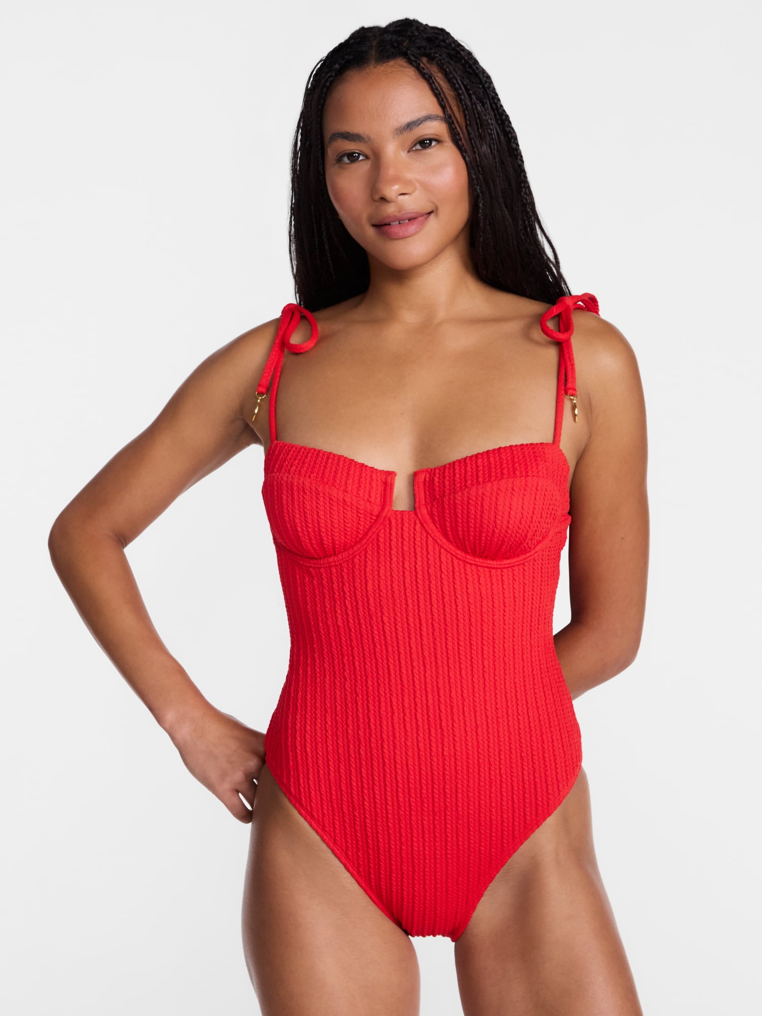 No Boundaries Ribbed Underwire One Piece Swimsuit, Women's XXS-XXL