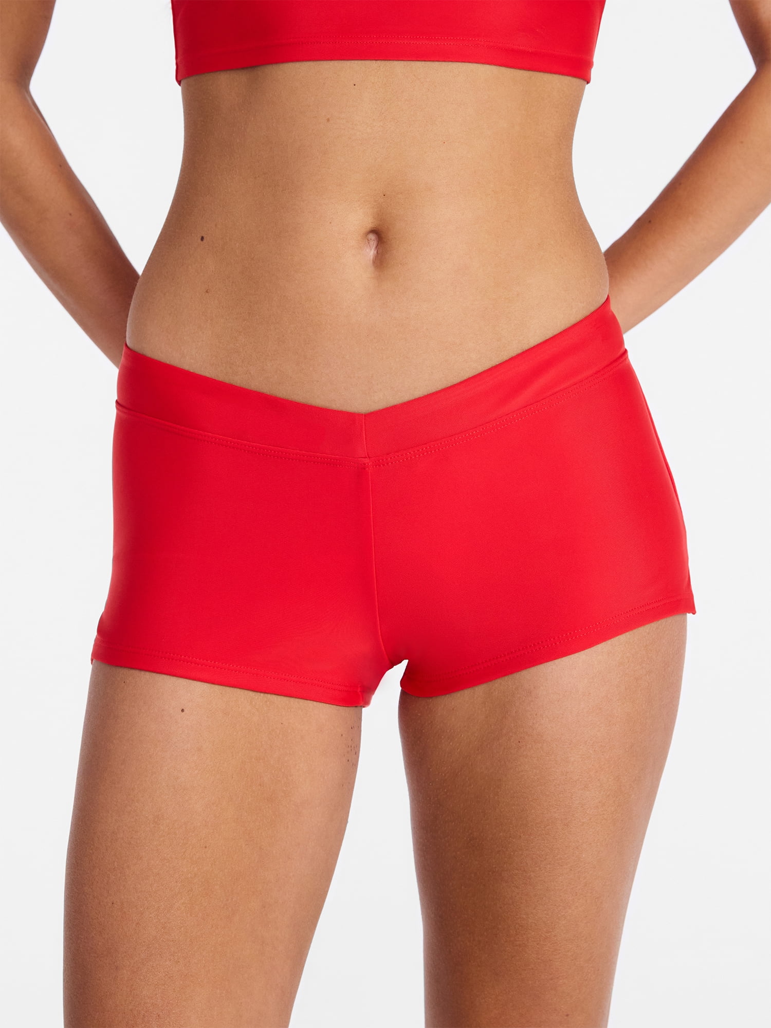 No Boundaries Solid Red Swim Shorts, Women's XXS-XXL