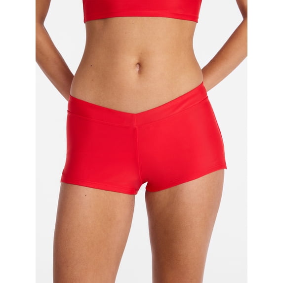 No Boundaries Solid Red Swim Shorts, Women's XXS-XXL