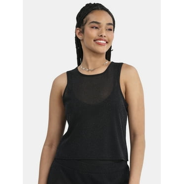 No Boundaries Women's Sparkle Mesh Coverup Tank Top, Sizes XXS-XXL