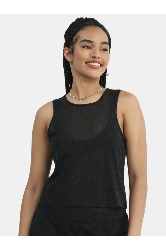 Women's Sparkle Mesh Coverup Tank Top, Sizes XXS-XXL