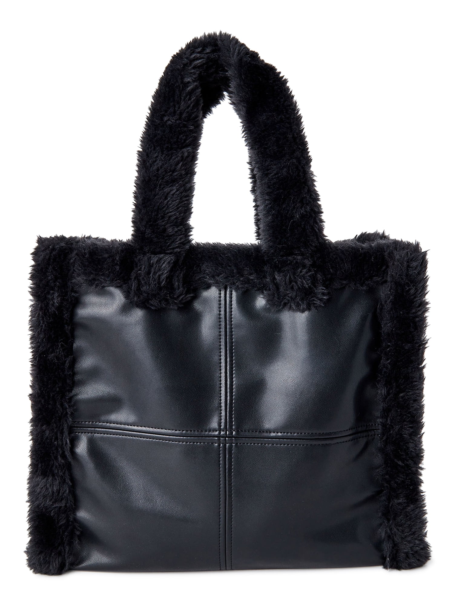 No Boundaries Women's Square Sherpa Tote Bag Black - Large