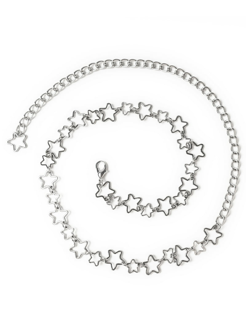 No Boundaries Women's Star Chain Belt, Silver, Adjustable Fit