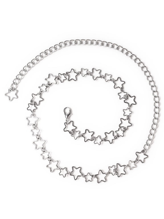 Women's Silver Tone Star Chain Belt, Sizes S-3X