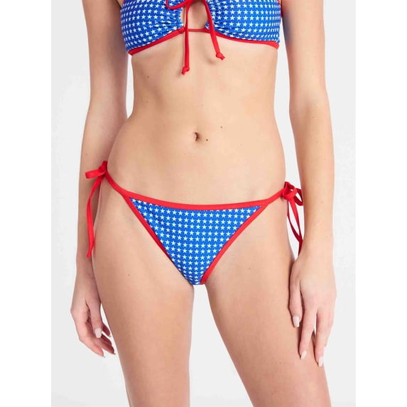 No Boundaries Stars and Stripes Low Rise String Swim Bottoms, Women's XXS-XXL