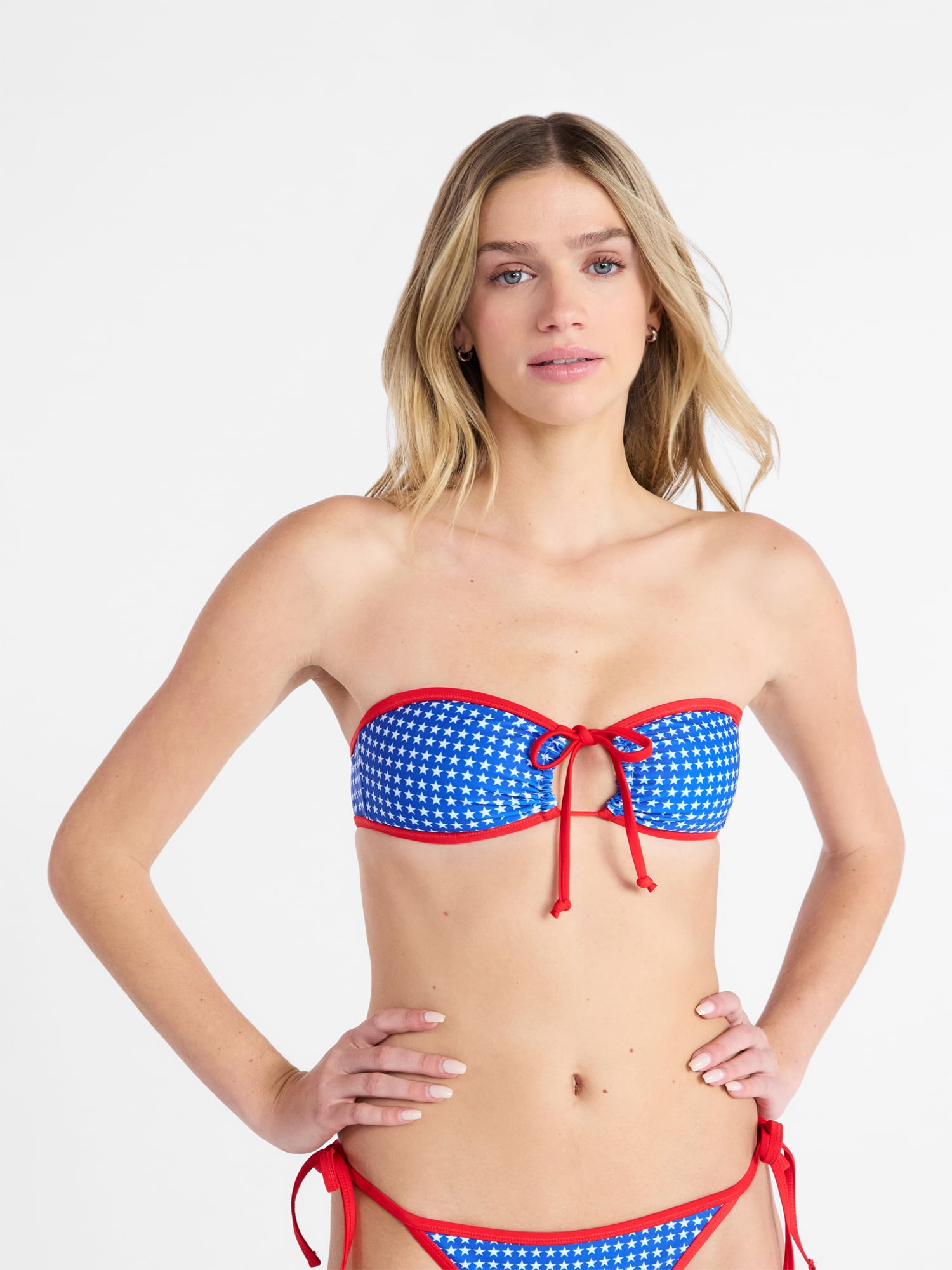 【新品タグ付】DIMENSIONAL RIBBON SWIM WEAR No Boundaries Stars and Stripes Reversible Bandeau Tie Front Swim