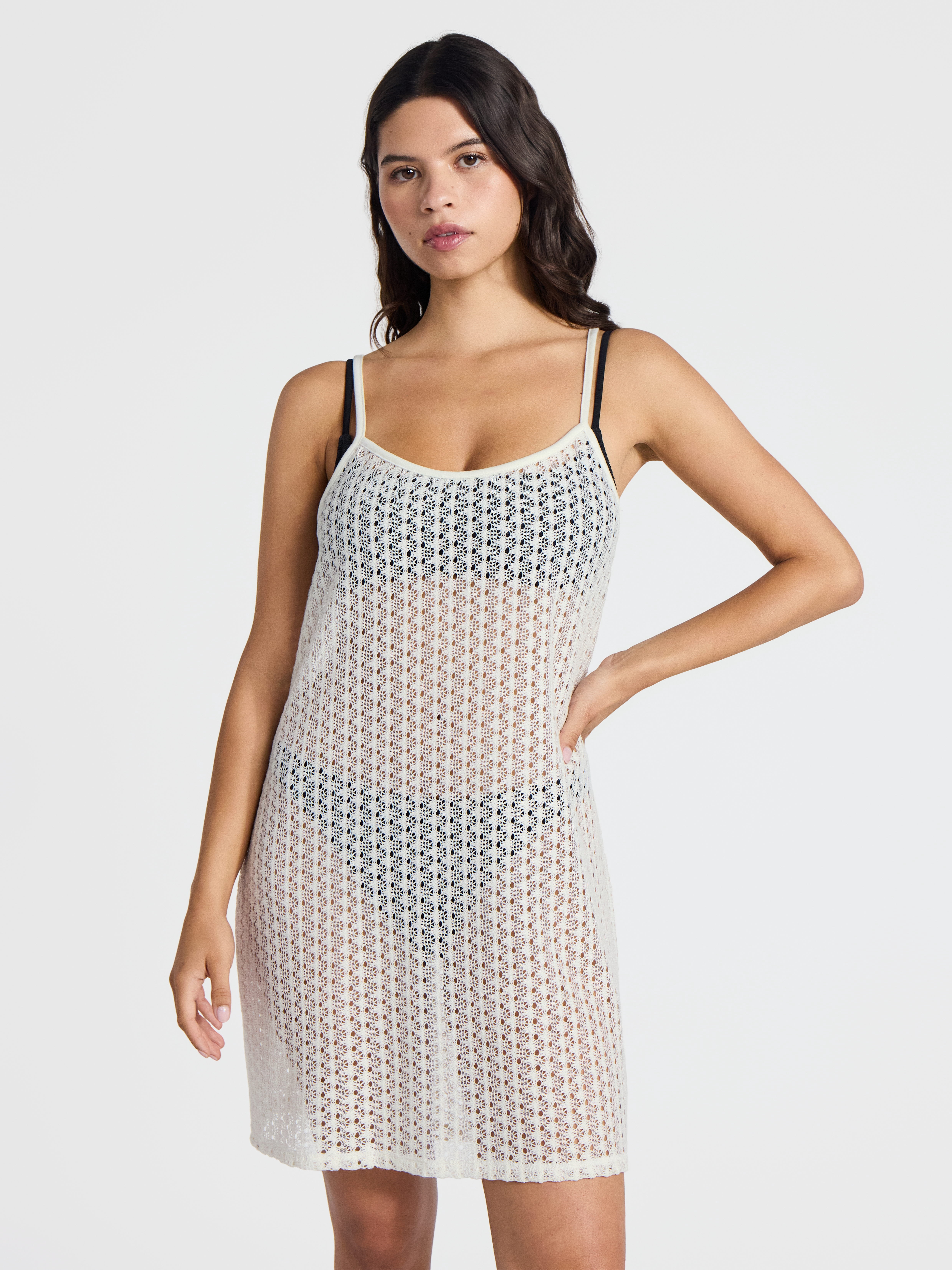No Boundaries Strap Crochet Dress Swim Coverup, Women’s