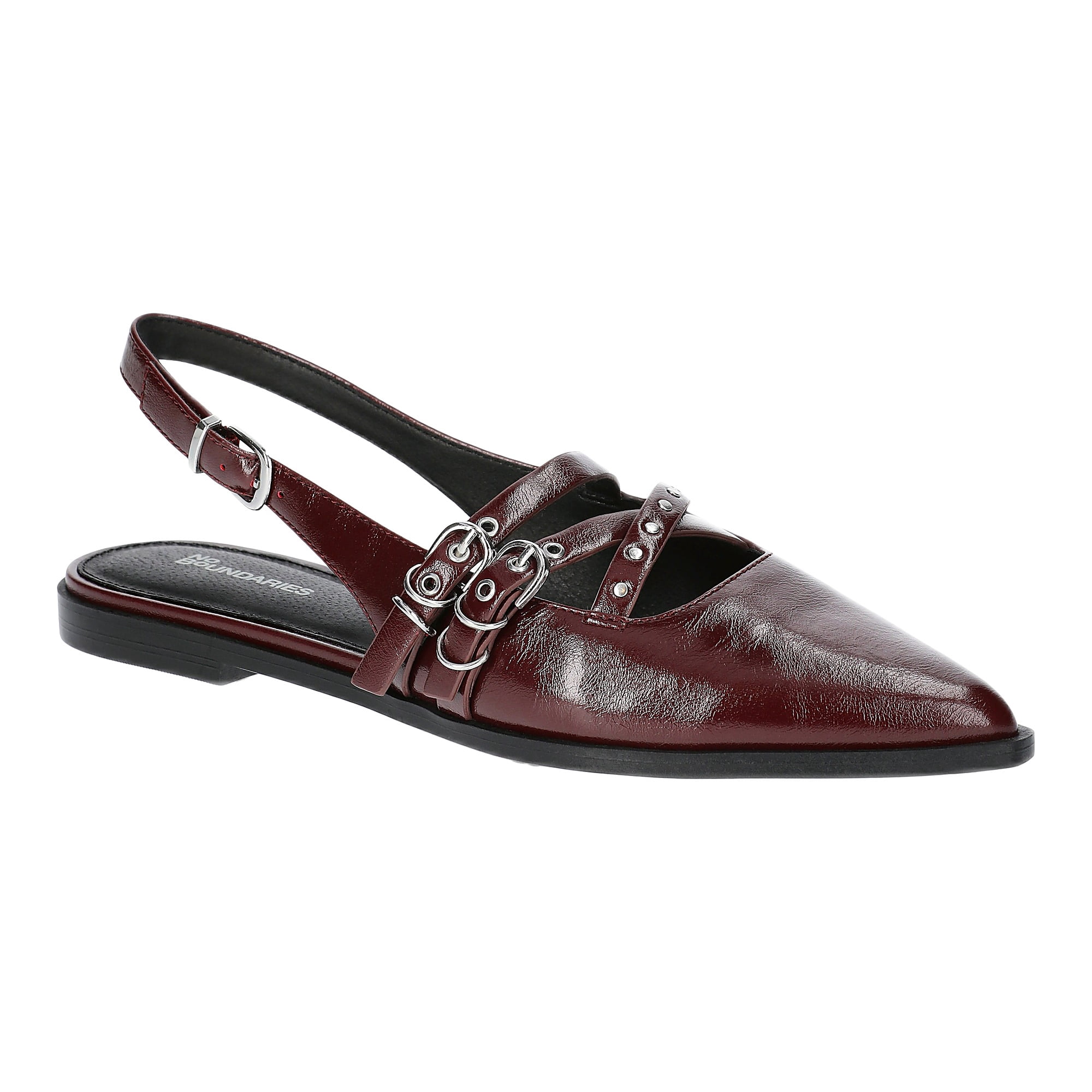 No Boundaries Women's Faux Leather Strappy Moto Flats
