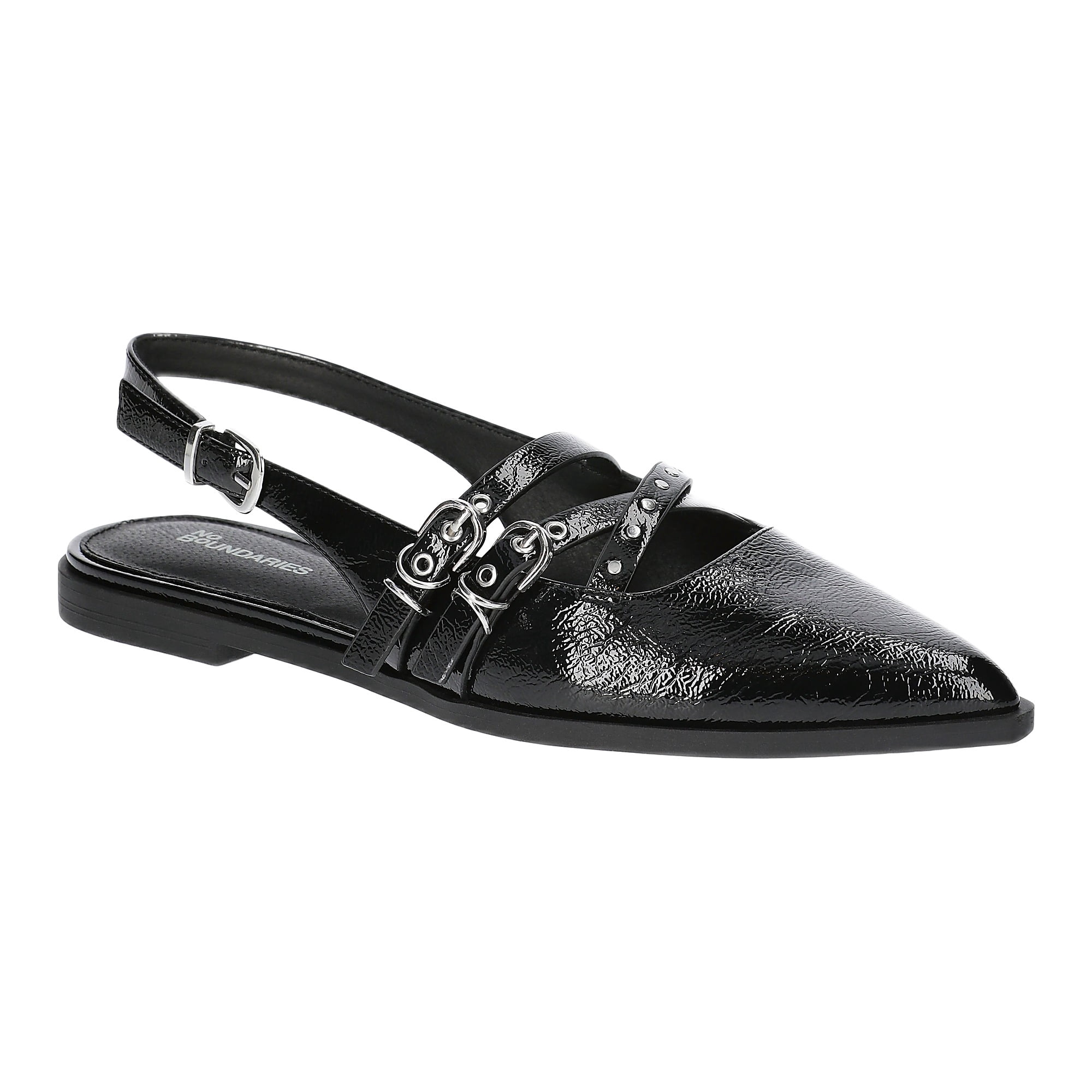 No Boundaries Women's Faux Leather Strappy Moto Flats