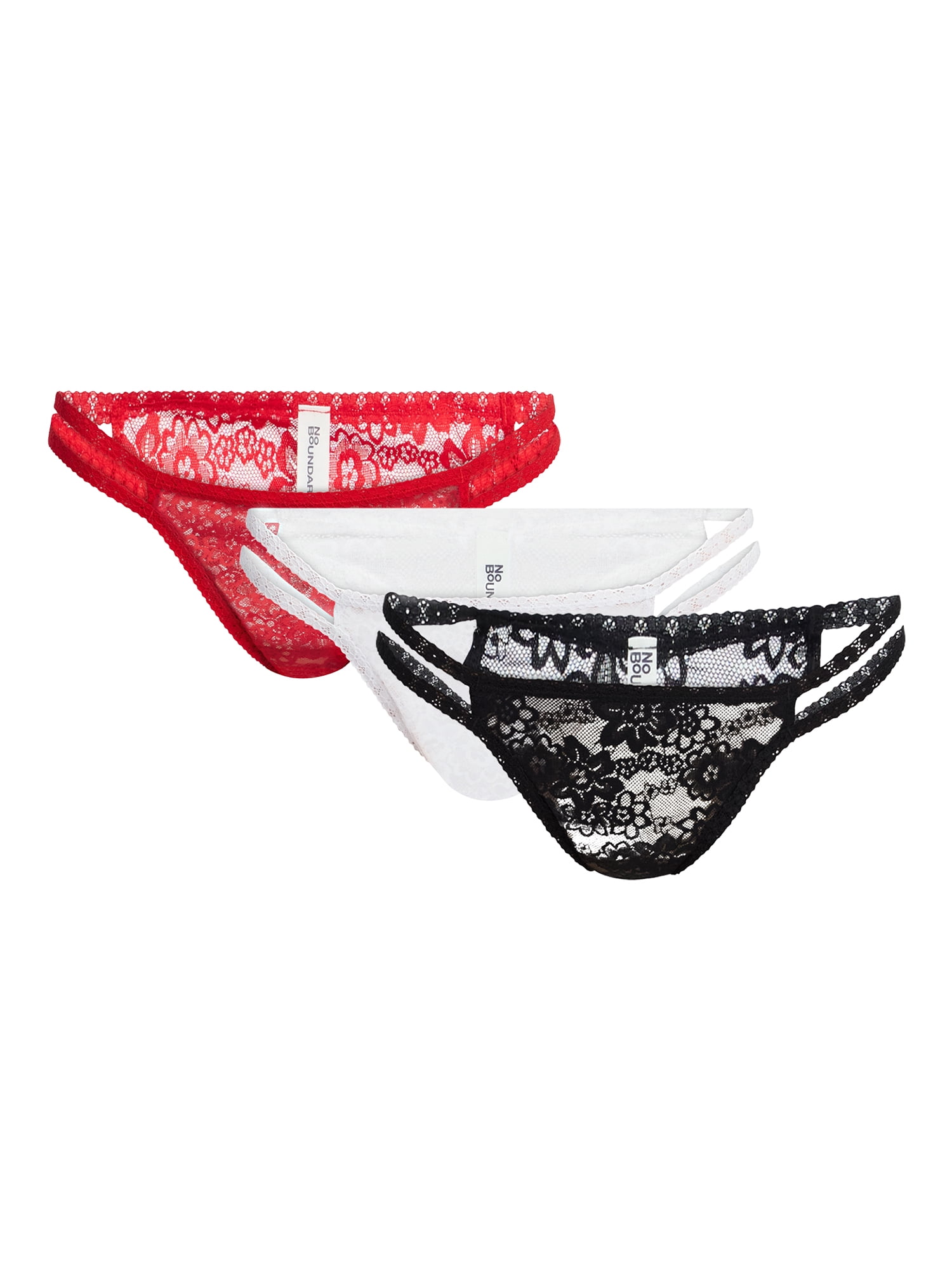 No Boundaries Strappy Lace Cheeky Panties, 3-Pack, Women's, Sizes XS-XXXL