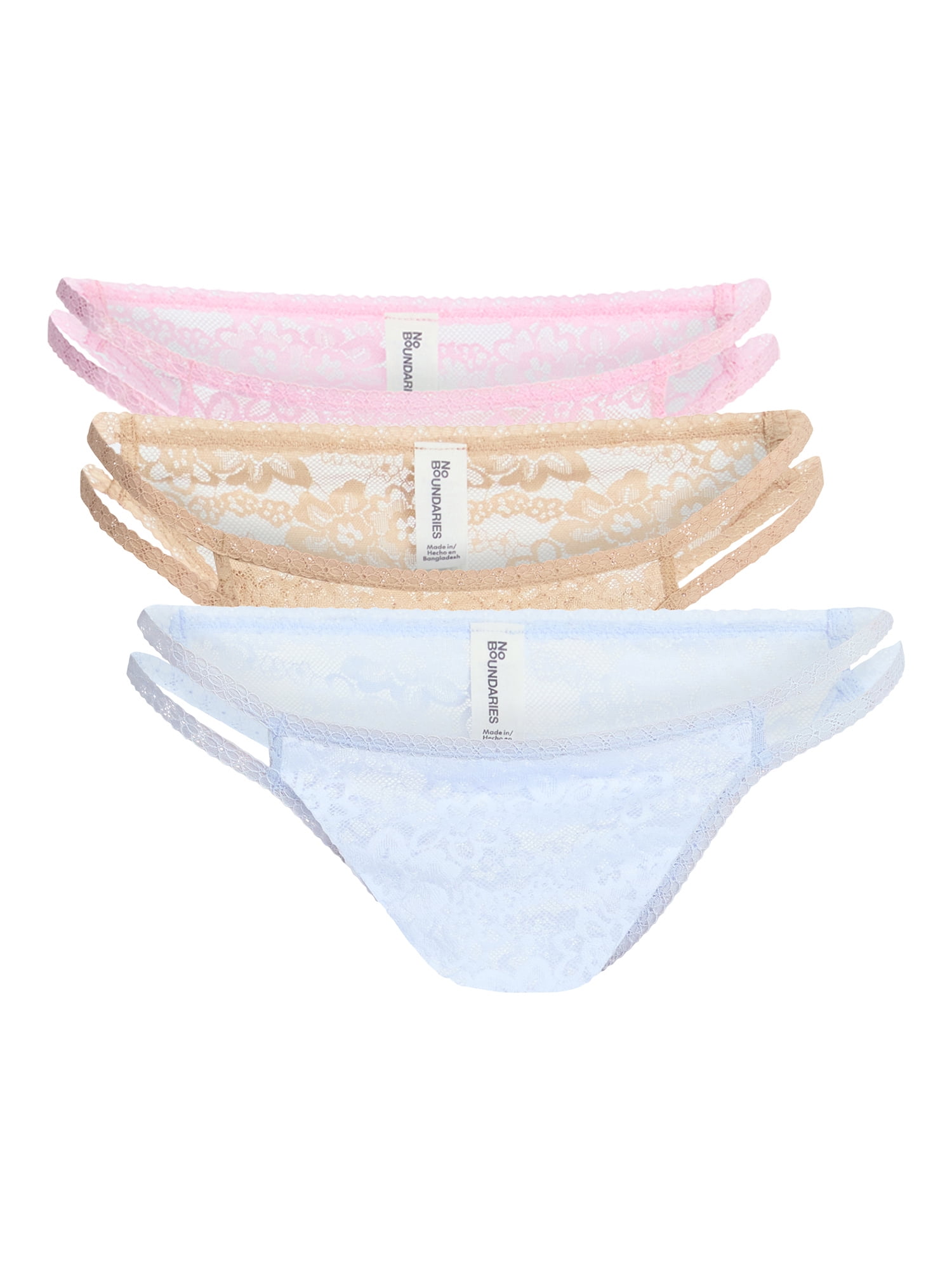 No Boundaries Strappy Lace Cheeky Panties, 3-Pack, Women's, Sizes XS-XXXL