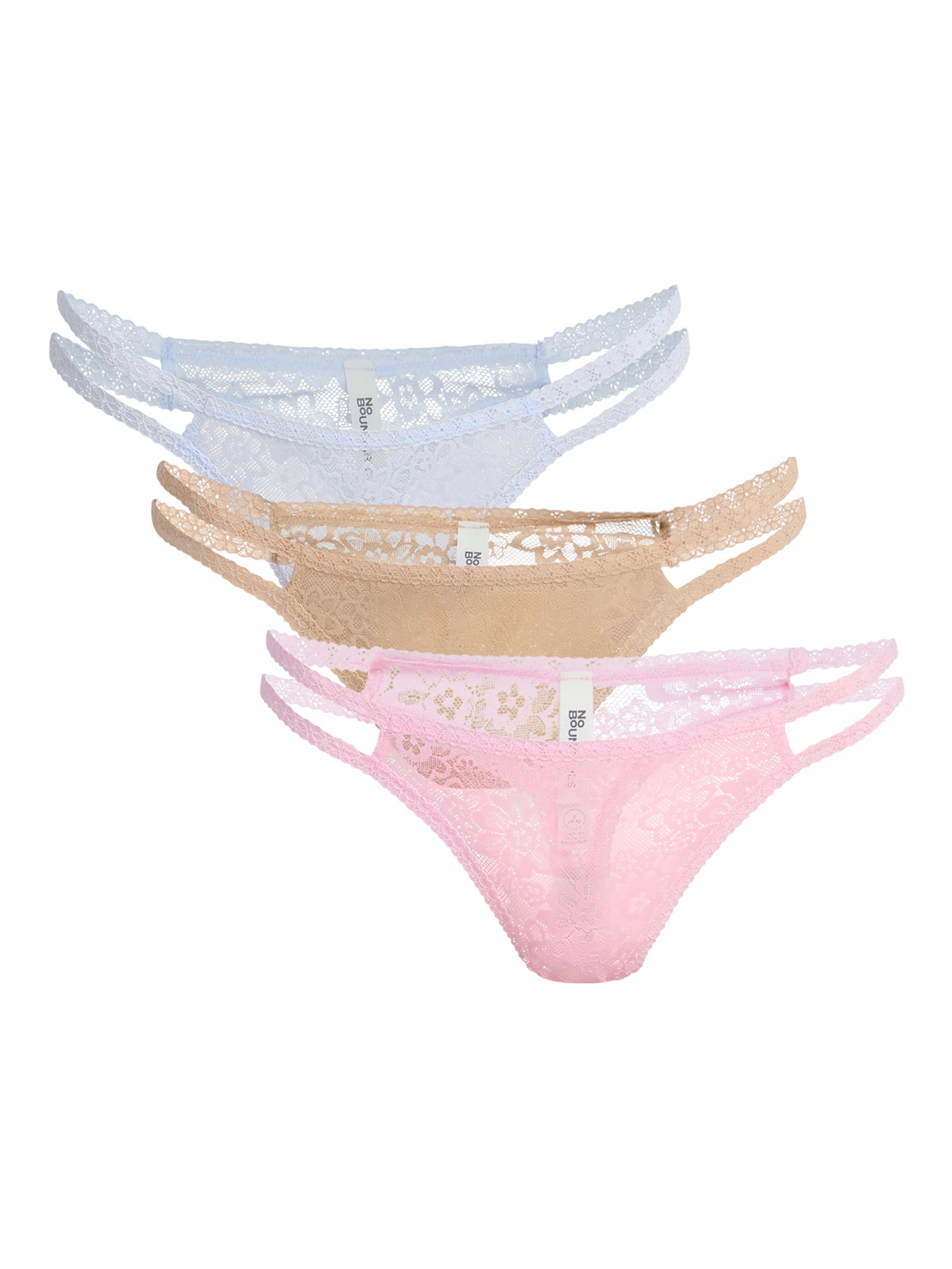 No Boundaries Strappy Lace Thong Panties, 3-Pack, Women's XS-XXXL
