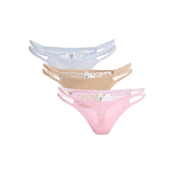 No Boundaries Strappy Lace Thong Panties, 3-Pack, Women's XS-XXXL
