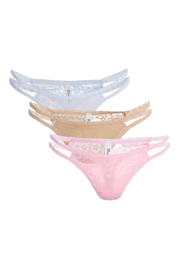 Strappy Lace Thong Panties, 3-Pack, Women's XS-XXXL
