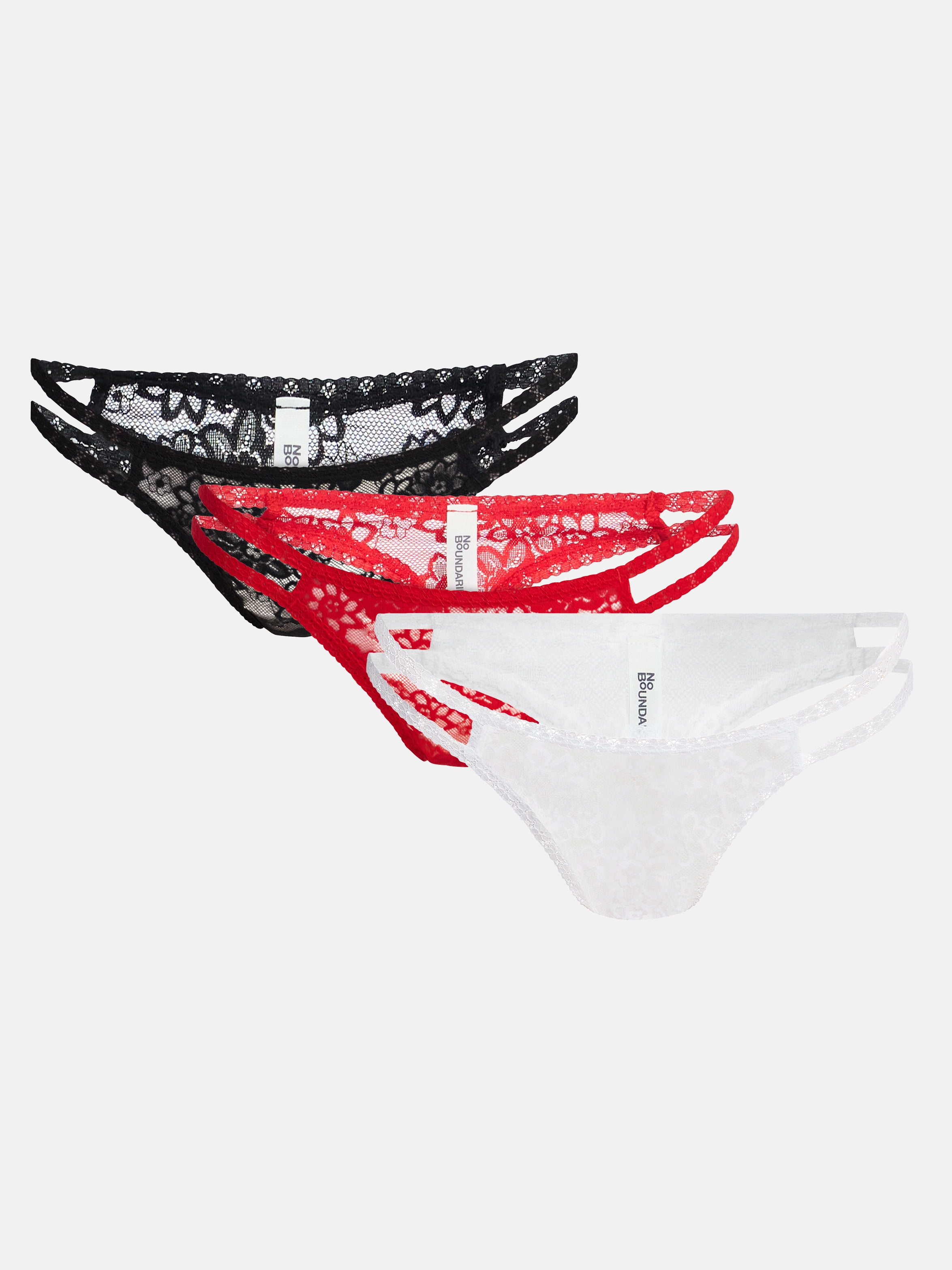 No Boundaries Strappy Lace Thong Panties, 3-Pack, Women's XS-XXXL