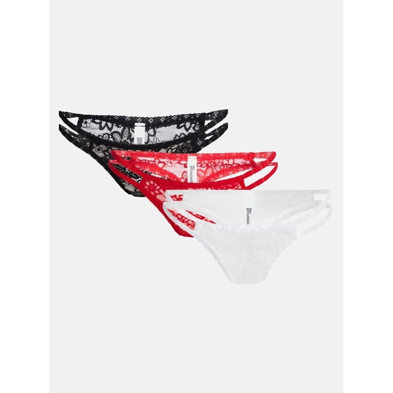 No Boundaries Strappy Lace Thong Panties, 3-Pack, Women's XS-XXXL