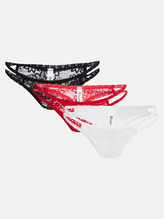 Strappy Lace Thong Panties, 3-Pack, Women's XS-XXXL