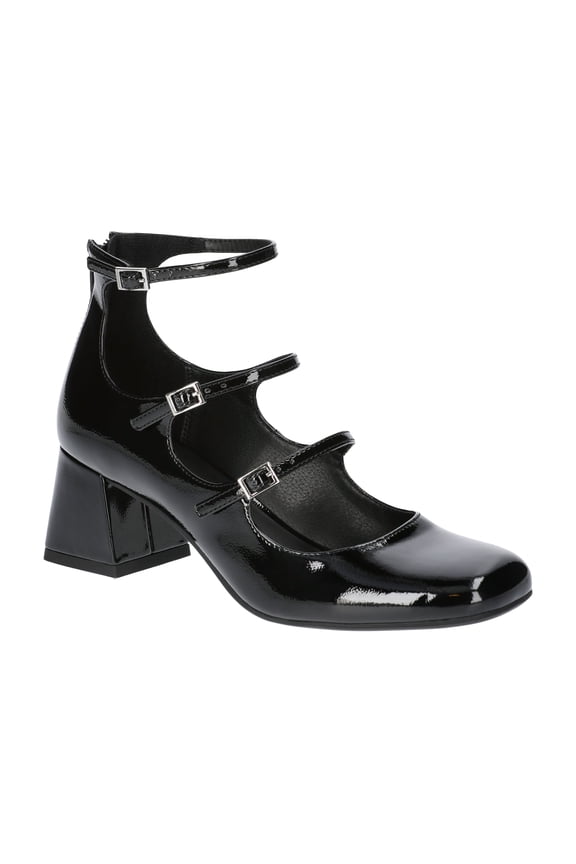 Faux Leather Strappy Mary Jane Heels, Women's