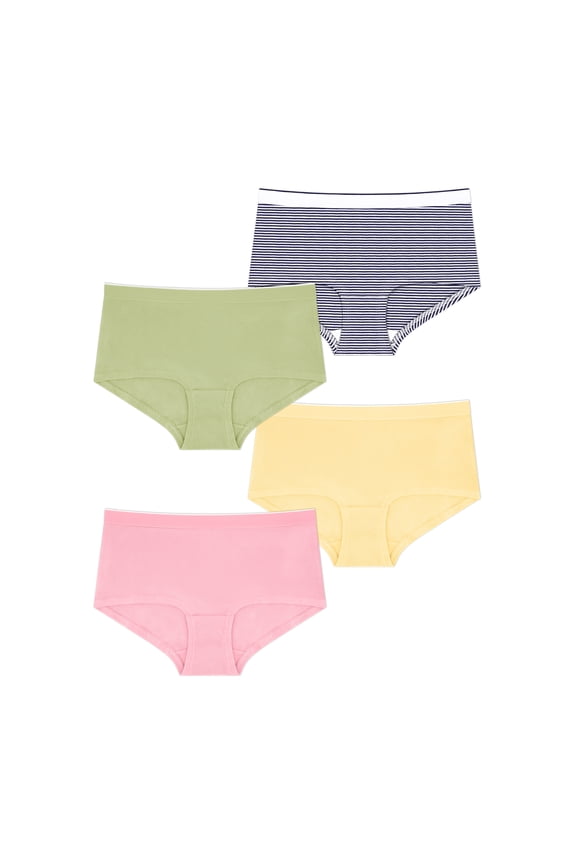 Stretch Ribbed Boyshort Underwear, 4-Pack, Women's XS-XXXL