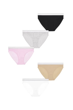 Stretch Ribbed Bikini Panties, 5-Pack, Women's