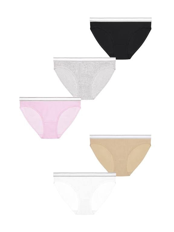 Stretch Ribbed Bikini Panties, 5-Pack, Women's