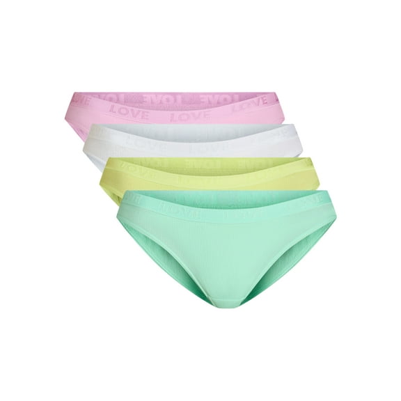 No Boundaries Stretch Ribbed Bikini Panties, 5-Pack, Women's