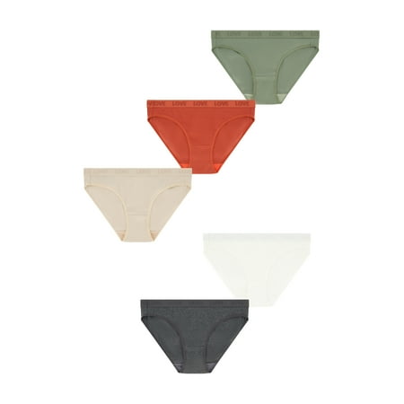 No Boundaries Stretch Ribbed Bikini Panties, 5-Pack, Women's