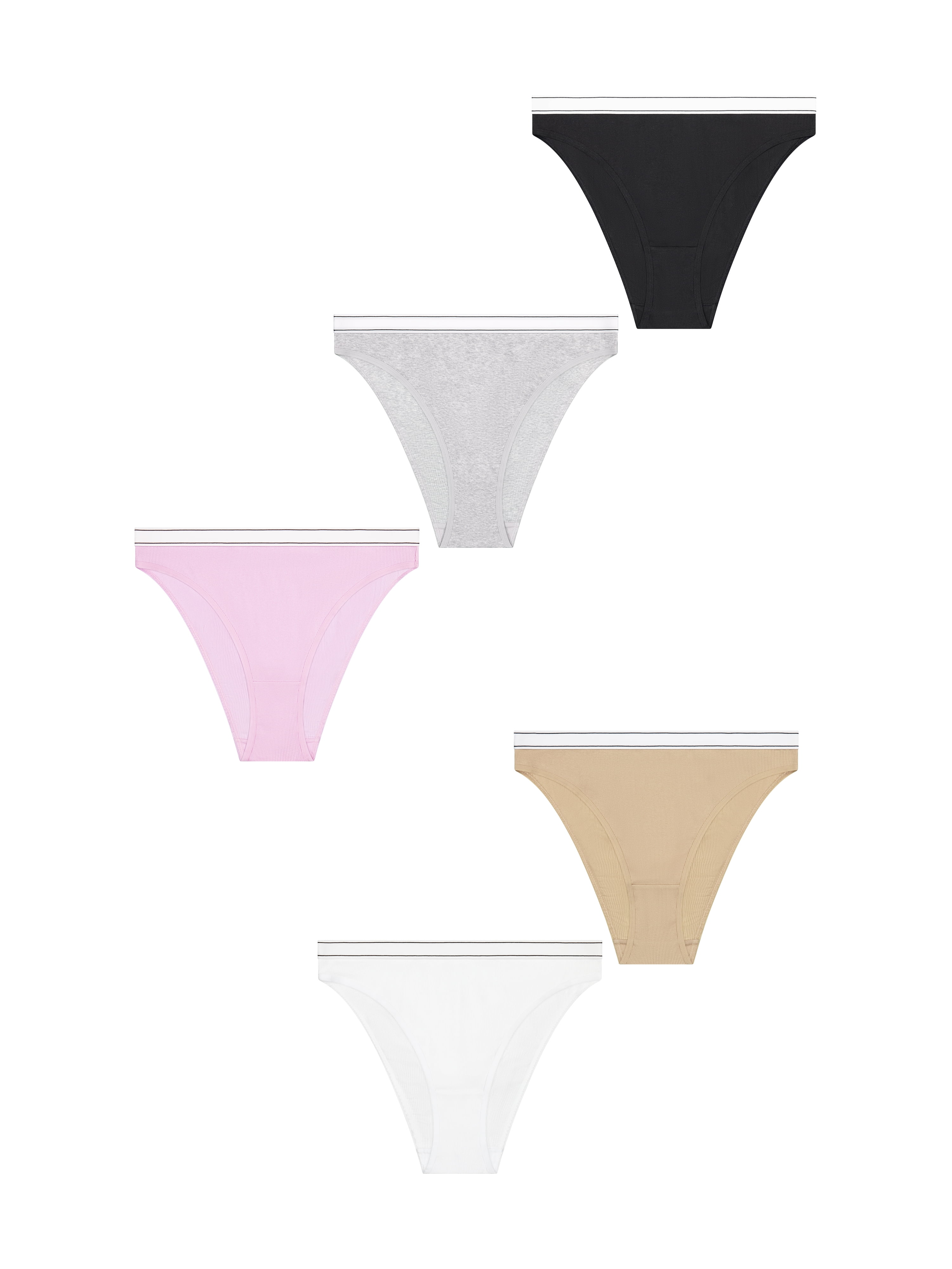 No Boundaries Stretch Ribbed Hi-Cut Cheeky Panties 5-Pack Women's