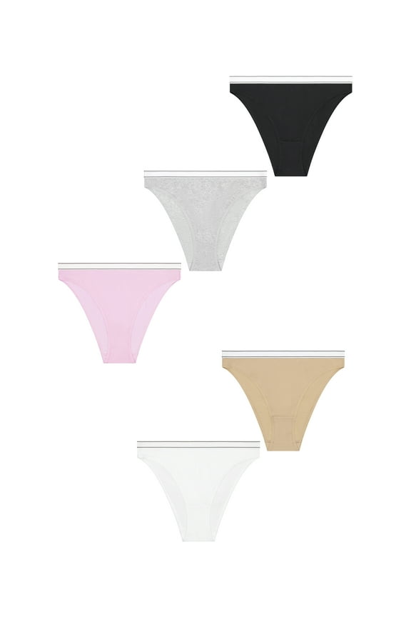 Stretch Ribbed Hi-Cut Cheeky Panties, 5-Pack, Women's