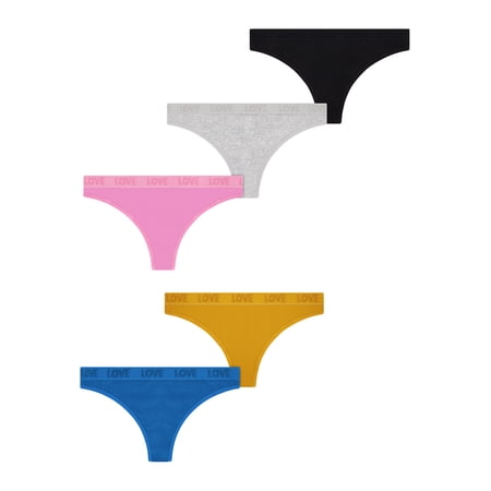 No Boundaries Women's Stretch Ribbed Thong, Underwear 5 Pack, XS-XXXL