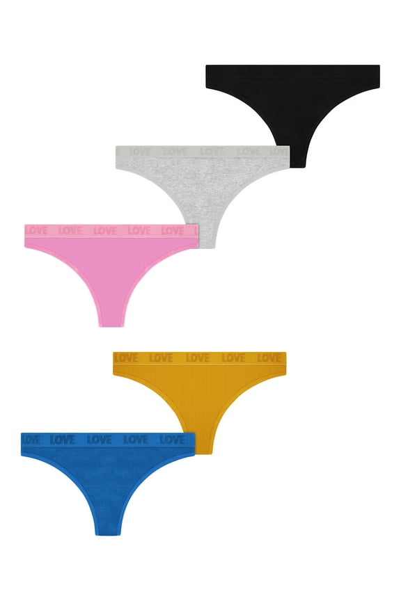 Women's Stretch Ribbed Thong, Underwear 5 Pack, XS-XXXL