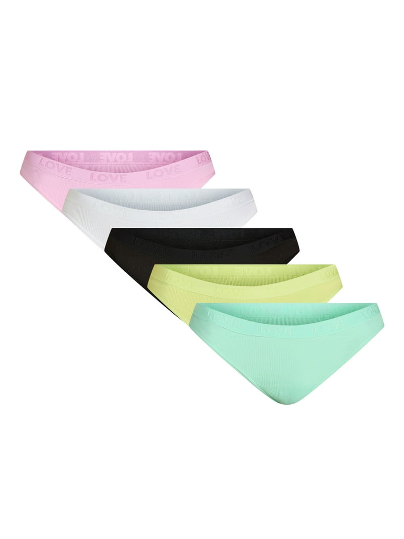No Boundaries Women's Stretch Ribbed Thong, Underwear 5 Pack