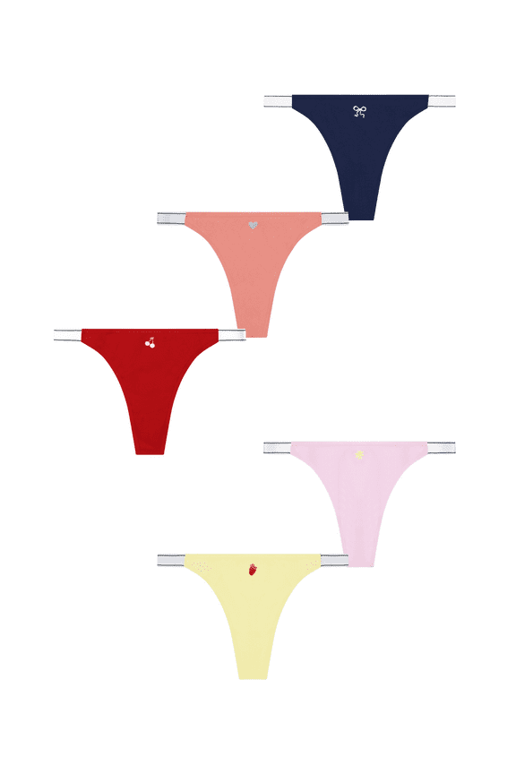 Cotton Stretch Ribbed Thong Panties, 5-Pack, Women’s