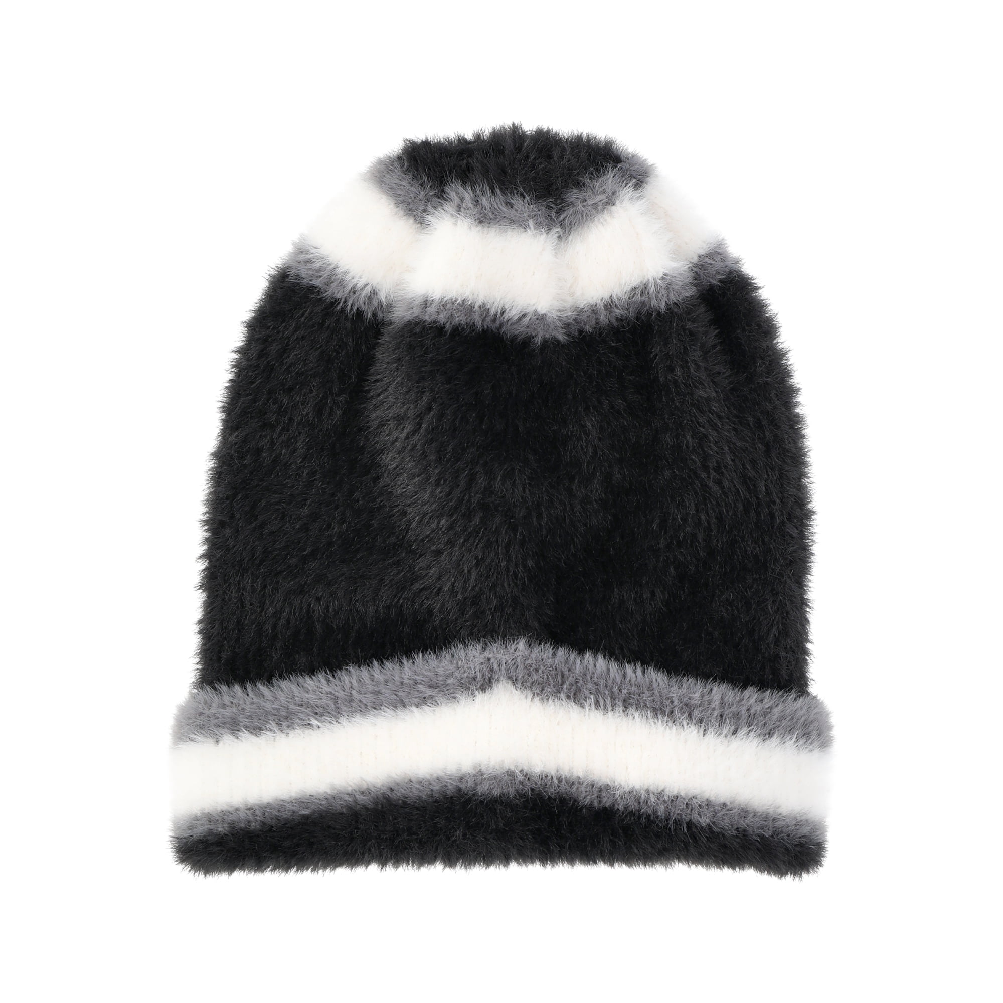 No Boundaries Women-s Striped Cozy Winter Beanie in Black Soot