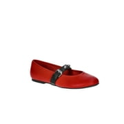 No Boundaries Women's Faux Leather Mary Jane Flats with Studs