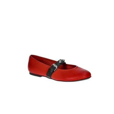 No Boundaries Women's Faux Leather Mary Jane Flats with Studs