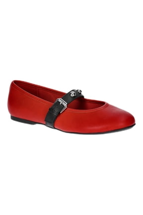 Women's Faux Leather Mary Jane Flats with Studs