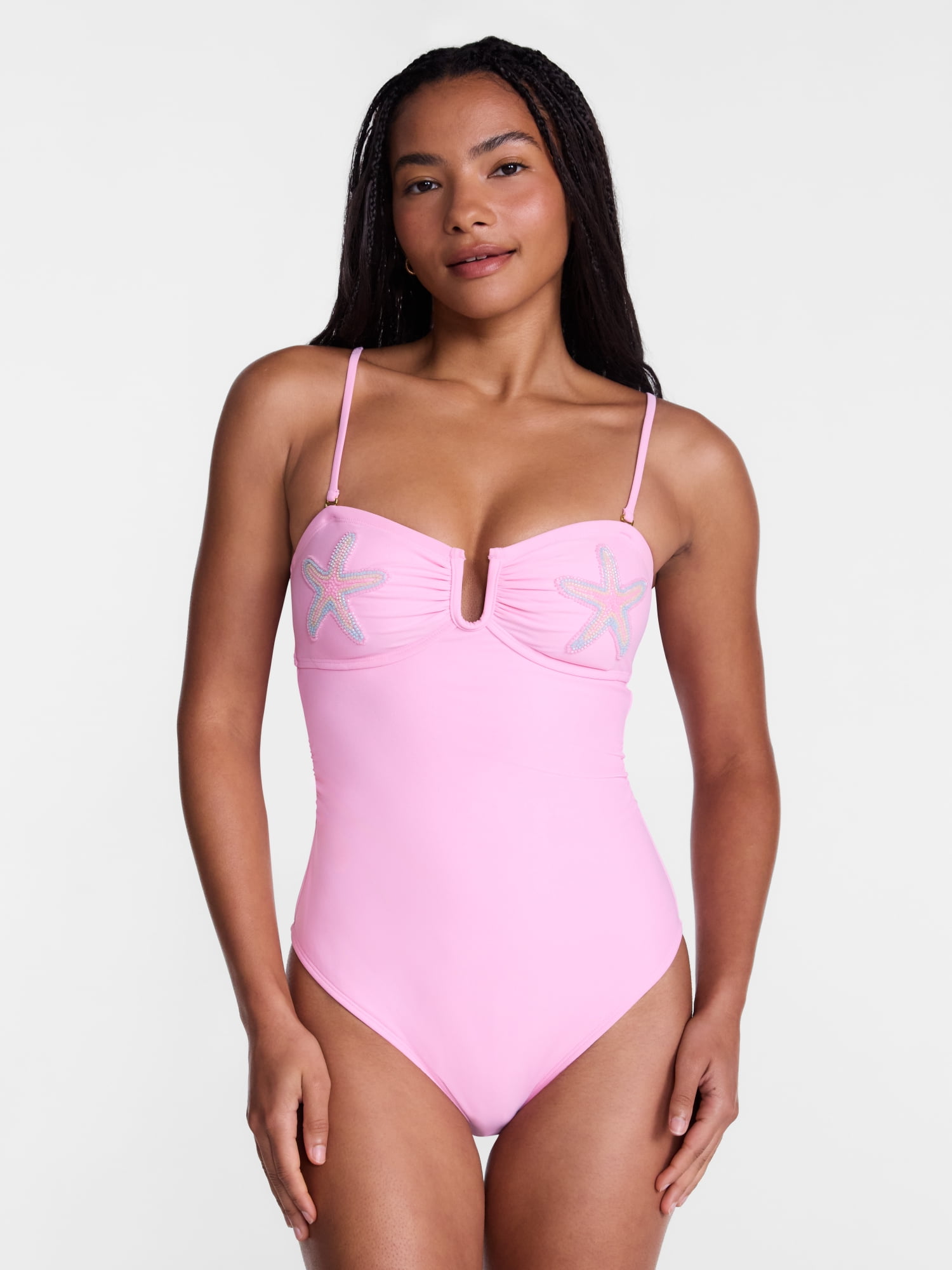 No Boundaries Sun Coast Beaded Starfish One Piece Swimsuit, Women's XXS-XXL