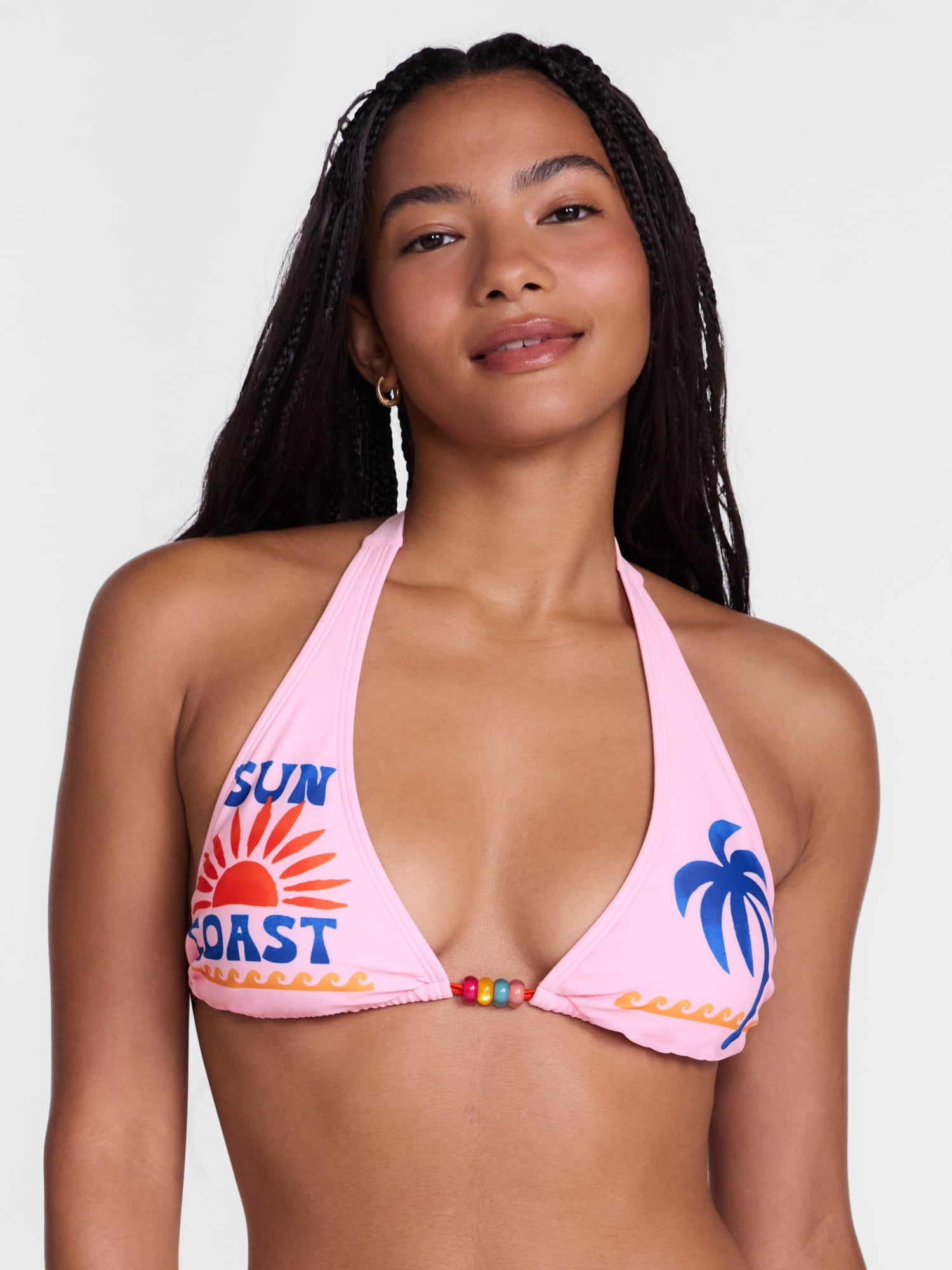 No Boundaries Sun Coast Print Triangle Bikini Swim Top, Women’s XXS-XXL