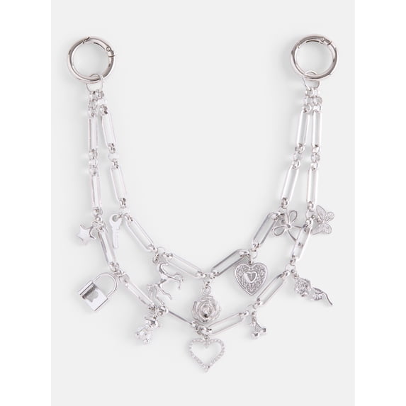No Boundaries Women’s Swag Chain Bag Charms, Silver Tone