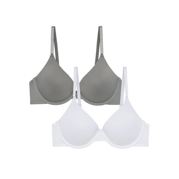 No Boundaries Women's Tailored Lightly Lined Underwire T-Shirt Bra, 2-Pack