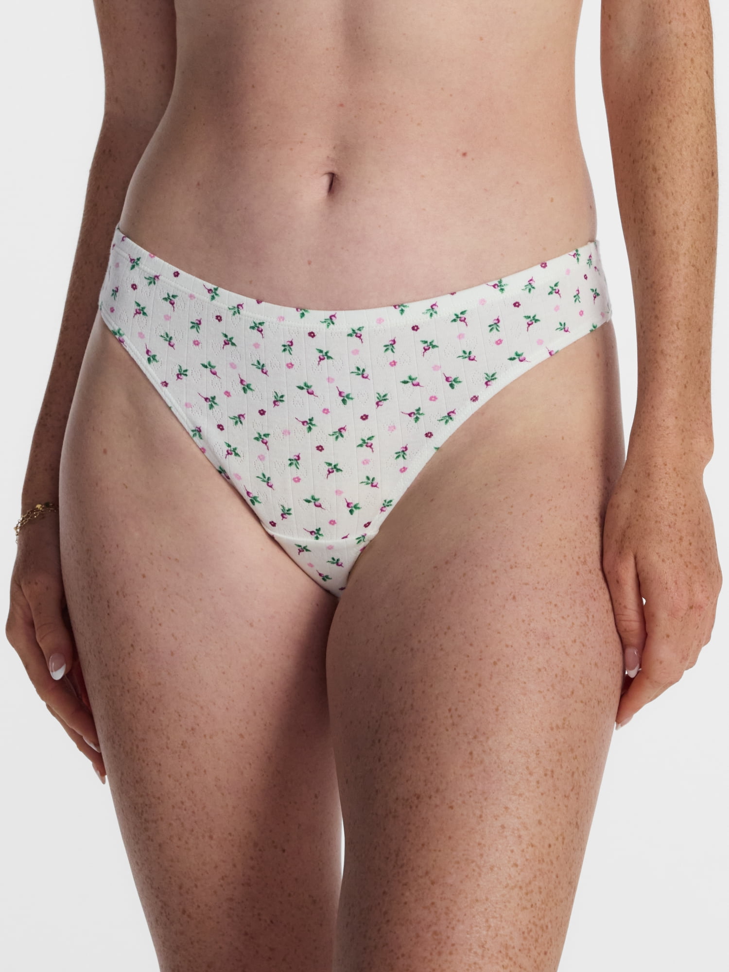 No Boundaries Pointelle Knit Thong Panties, Women's XS-XXXL